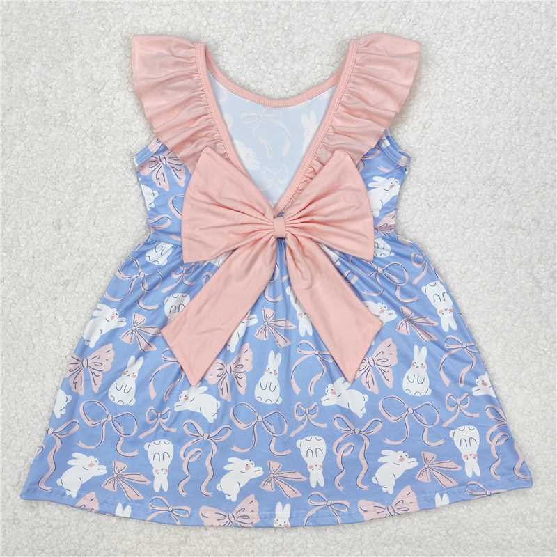 RTS NO MOQ Summer Baby Girls Dresses GSD1829 Easter Rabbits Bows Knee Length Dresses