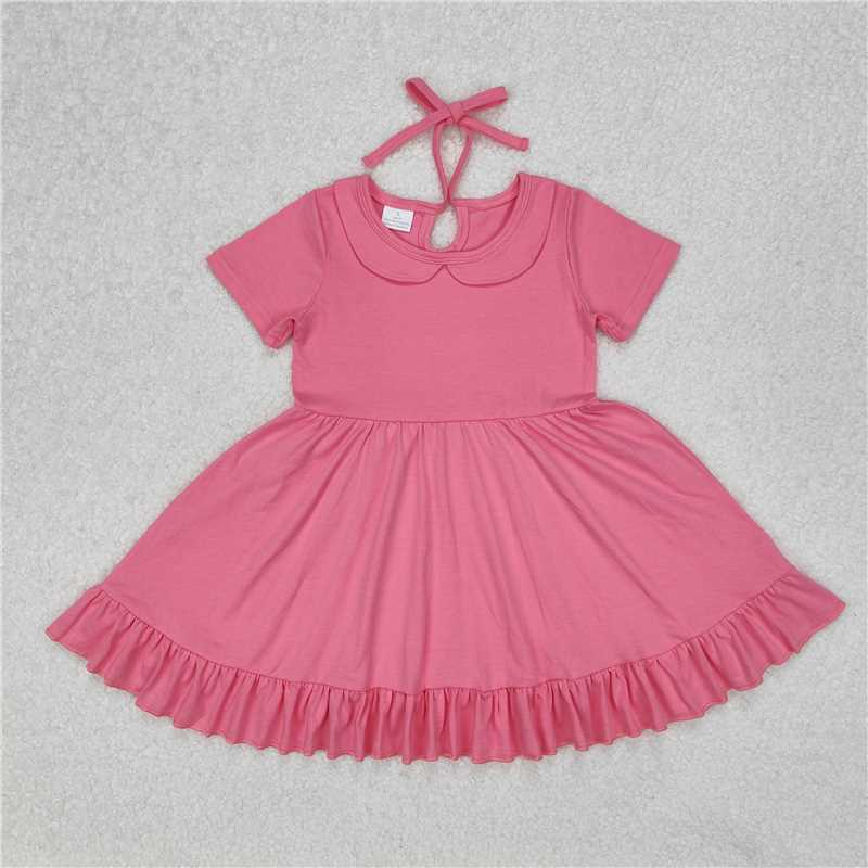 RTS NO MOQ Summer Baby Girls Dresses GSD1917 Hot Pink Collar Ruffle Knee Length Dresses