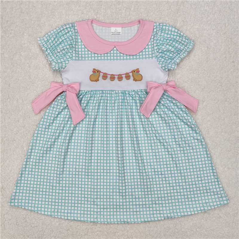 7.9 RTS NO MOQ Summer Baby Girls Dresses GSD1773 Easter Rabbits Bows Knee Length Dresses