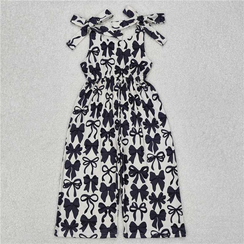 RTS NO MOQ Summer Baby Girls Bodysuit SR2524 Black Cute Bows Straps Pants Jumpsuits