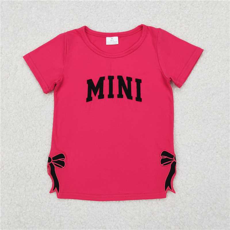 RTS NO MOQ Summer Baby Girls Short Sleeve GT0917 Hot Pink Mini Bow Tee Shirts Tops
