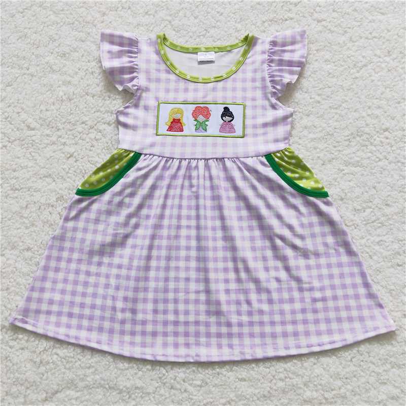 8.2 RTS NO MOQ Summer Baby Girls Dresses GSD0451 Halloween Lavender Plaid Witches Dresses