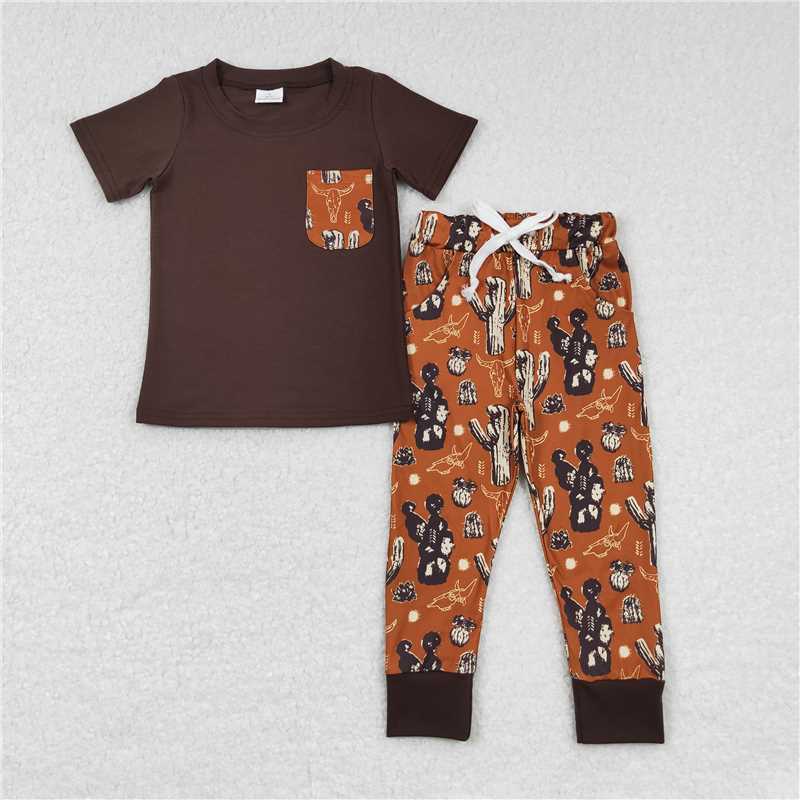7.3 RTS NO MOQ Baby Boys Summer Sets BSPO0165 Short Sleeve Pocket Shirt Cactus Pants Clothes Sets