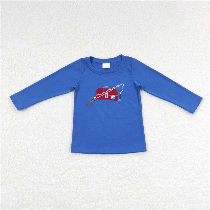 6.30 RTS NO MOQ Baby Boys Long Sleeve BT0364 Fishing Blue Long Sleeve Shirts Tops