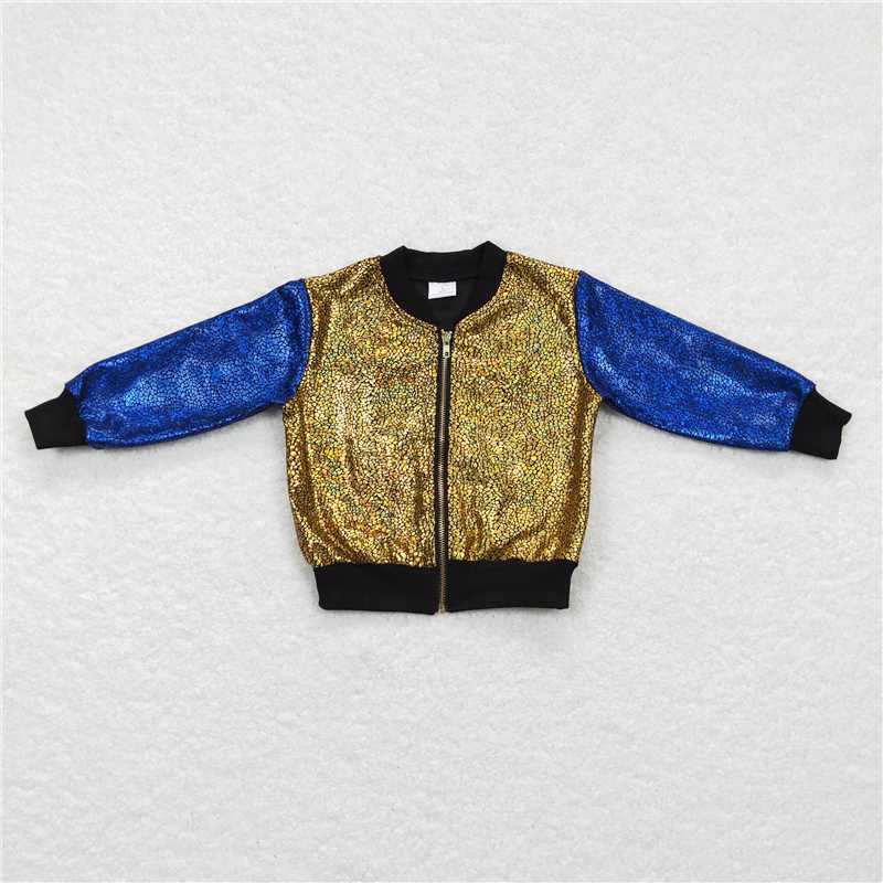 6.30 RTS NO MOQ Baby Boys Long Sleeve BT0293 Gold Color Long Sleeve Sparkle Jackets