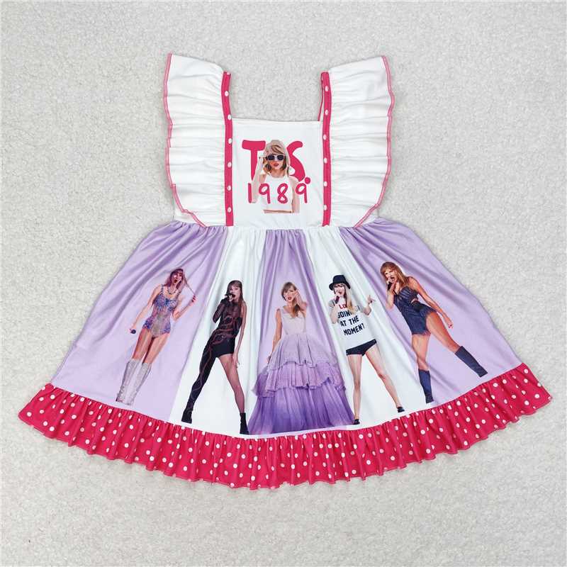 7.22 RTS NO MOQ Summer Baby Girls Dresses GSD1349 Singer Ruffle Pink Knee Length Dresses