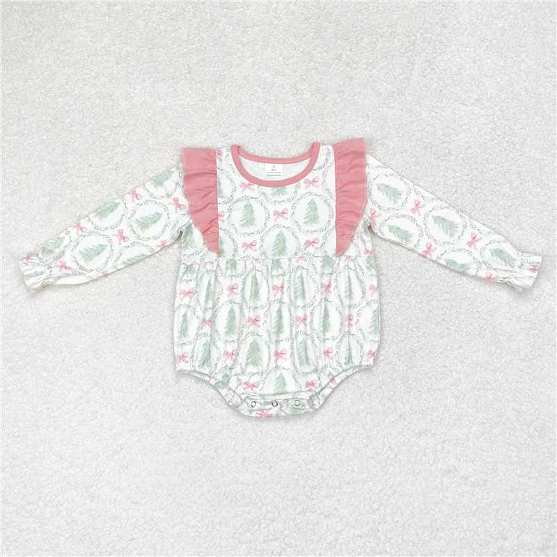 7.12 RTS NO MOQ Baby Girls Bodysuit LR1105 Christmas Tree Long Sleeve Rompers