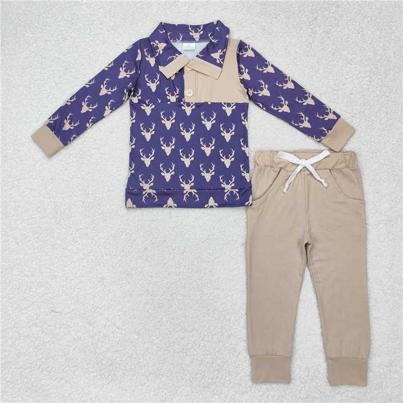 6.26 RTS NO MOQ Baby Boys Sets BLP0494 Fall Deers Pullovers Tops Shirt Pants Clothes Sets