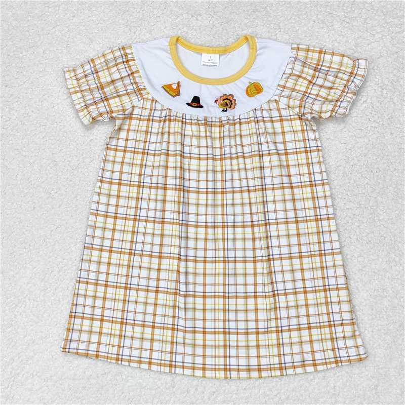 7.22 RTS NO MOQ Summer Baby Girls Dresses GSD1322 Thanksgiving Turkey Knee Length Dresses