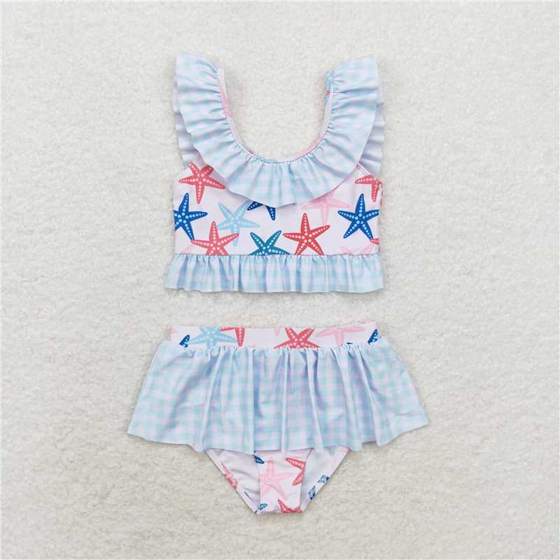 RTS NO MOQ Baby Girls Summer Sets S0240 Star Fish two pieces Ruffle Swimsuits