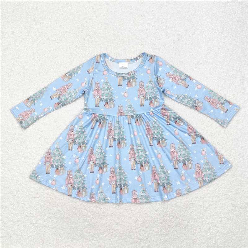 RTS NO MOQ Baby Girls Long Sleeve GLD0722 Christmas Tree Soldier Knee Length Dresses