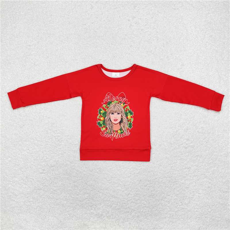 RTS NO MOQ Baby Girls Long Sleeve GT0703 Christmas Red Singer Tee Shirts Tops