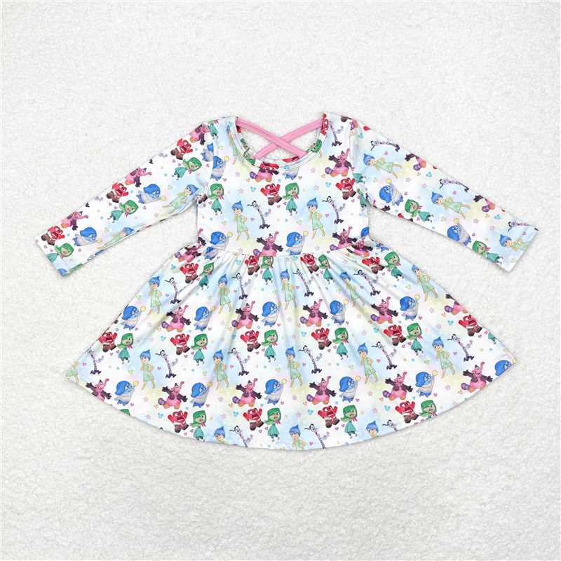 RTS NO MOQ Baby Girls Long Sleeve GLD0666 Tie Dye Adventure Outside Knee Length Dresses
