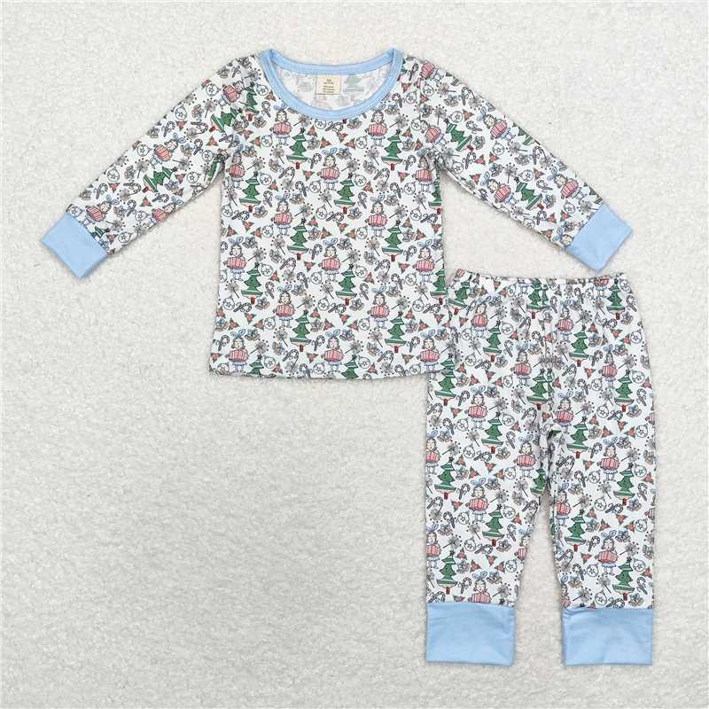 5.28 RTS NO MOQ Baby Boys Sets BLP0699 Christmas Blue Bamboo Pajamas Clothes Sets