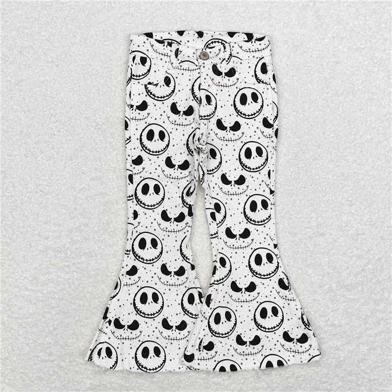 RTS NO MOQ Baby Girls Pants P0488 Halloween White Skull Jeans