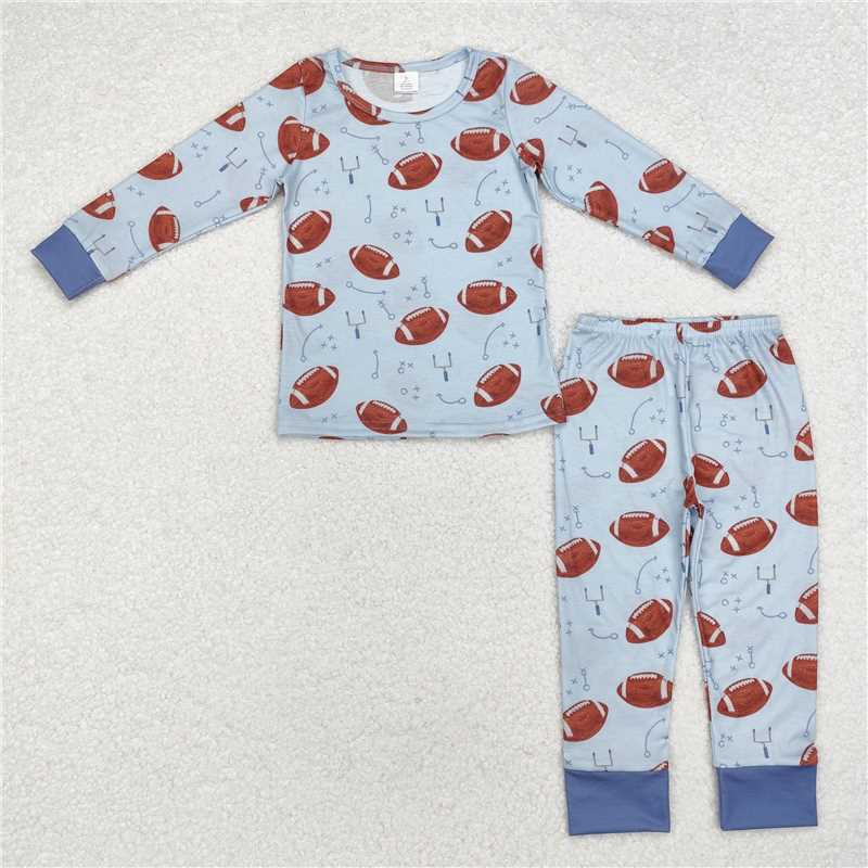 RTS NO MOQ Baby Boys Sets BLP0740 Light Blue Football Bamboo Pajamas Clothes Sets