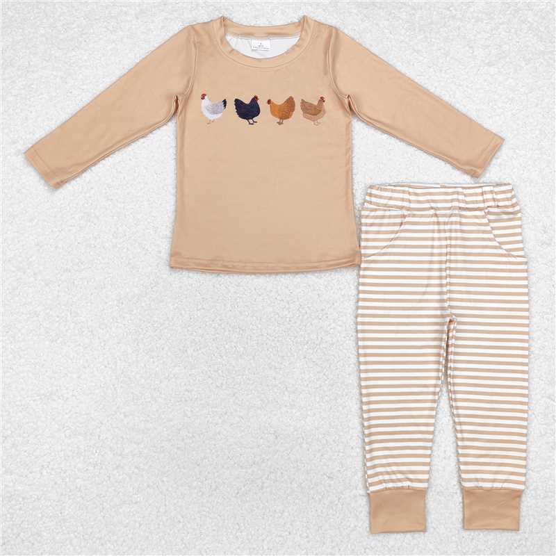 RTS NO MOQ Baby Boys Sets BLP0865 Fall Chicken Farm Top Stripe Pocket Pants Clothes Sets