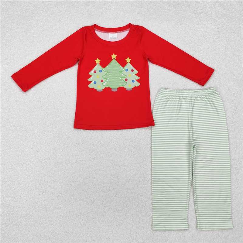 RTS NO MOQ Baby Boys Sets BLP0773 Red Christmas Tree Top Checkered Pants Clothes Sets