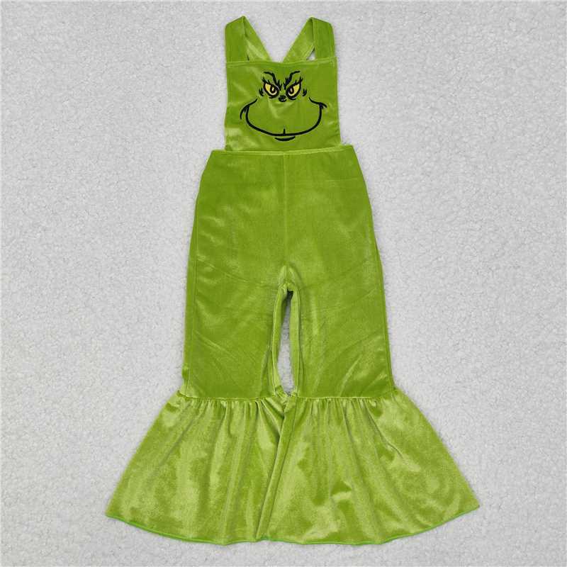 RTS NO MOQ Baby Girls Bodysuit SR2013 Christmas Green Frog Velvet Bell Bottom Jumpsuits