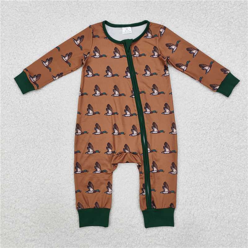 5.13 RTS NO MOQ Baby Boys Bodysuit LR2154 Mallard Ducks Hunting Zip Sleeprs Rompers