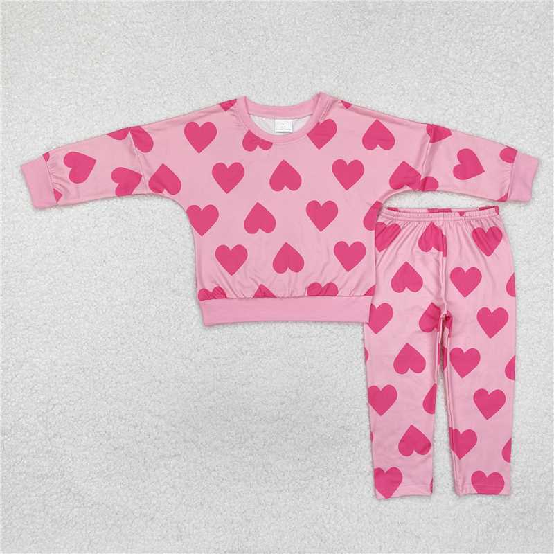 RTS NO MOQ Baby Girls Long Sleeve Outfits GLP2230 Pink Valentines Hearts Top Legging Clothes Sets
