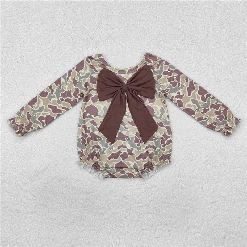 RTS NO MOQ Baby Girls Bodysuit LR2034 Camouflage Bow Long Sleeve Rompers