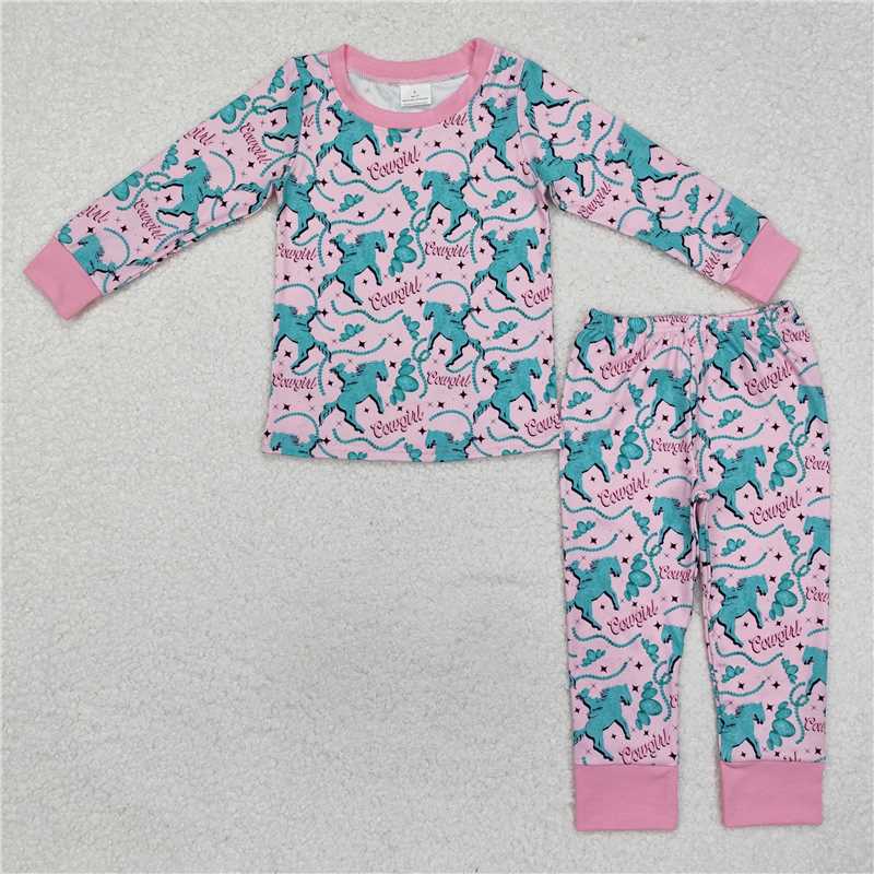 RTS NO MOQ Baby Girls Long Sleeve Outfits GLP1911 Western Cowgirl Horse Tops Pants Pajamas Clothes Sets