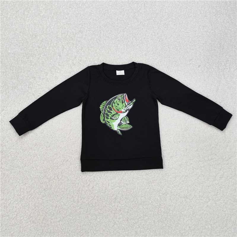 RTS NO MOQ Baby Boys Long Sleeve BT1073 Black Fishing Tee Shirts Tops