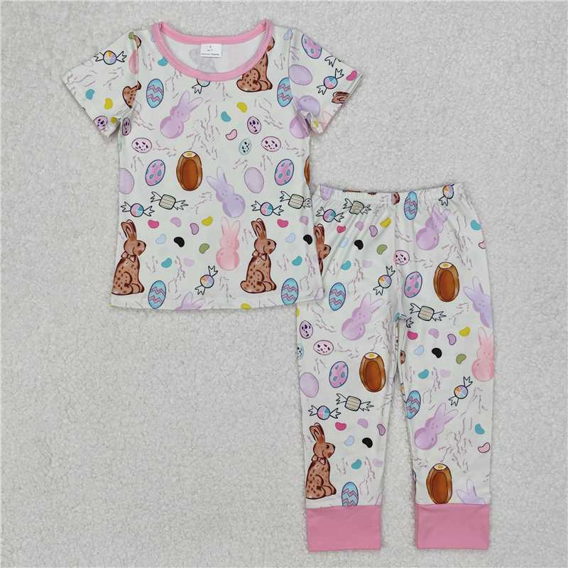 RTS NO MOQ Baby Girls Summer Kids Sets GSPO1960 Easter Rabbits Eggs Shirt Pants Pajamas