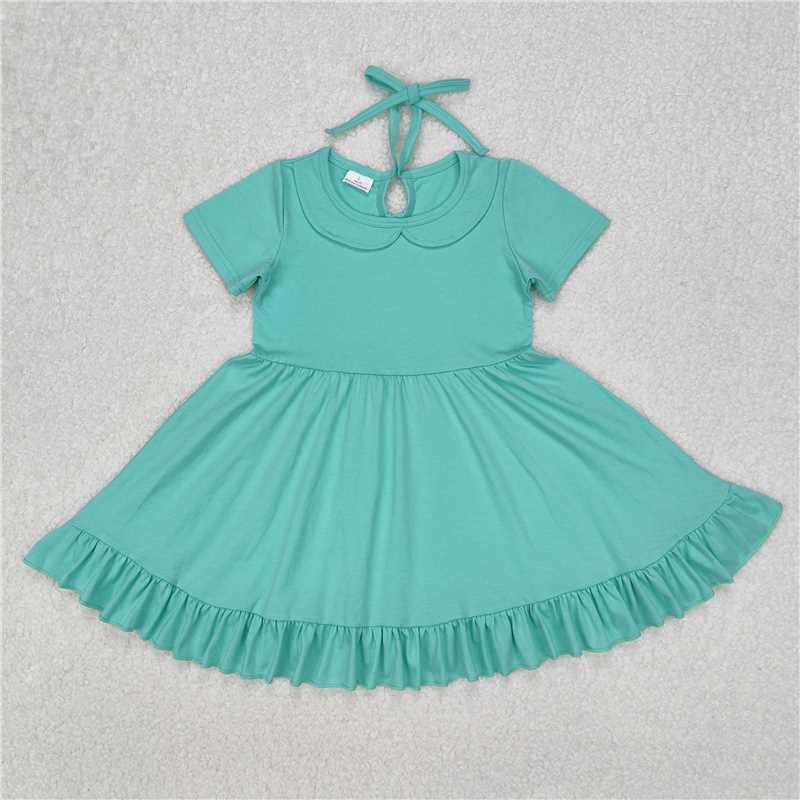 RTS NO MOQ Summer Baby Girls Dresses GSD1918 Green Collar Ruffle Knee Length Dresses