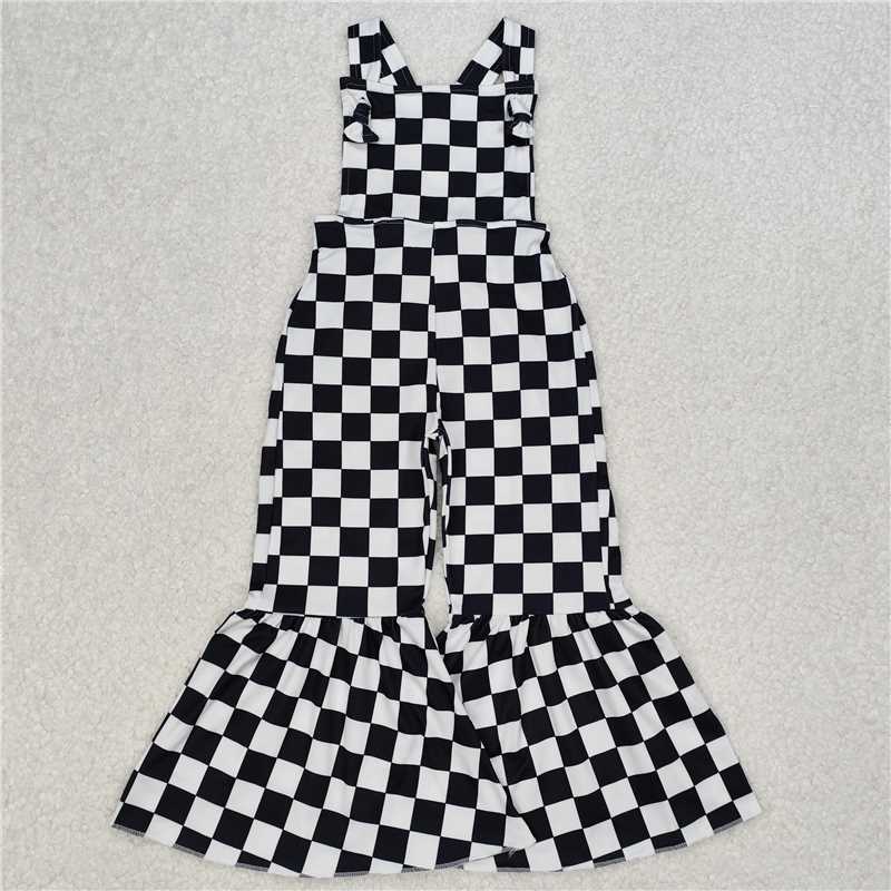 RTS NO MOQ Summer Baby Girls Bodysuit SR2111 Black Checkered Straps bell bottoms Jumpsuits