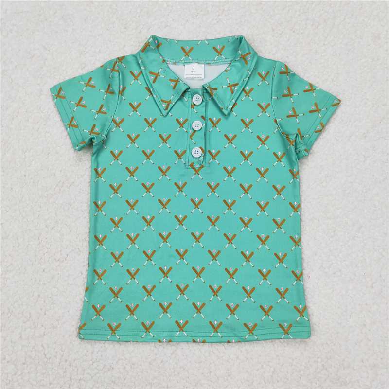 RTS NO MOQ Summer Baby Boys Shirt BT1119 Baseball Bats Green Short Sleeve Tee Shirts Tops