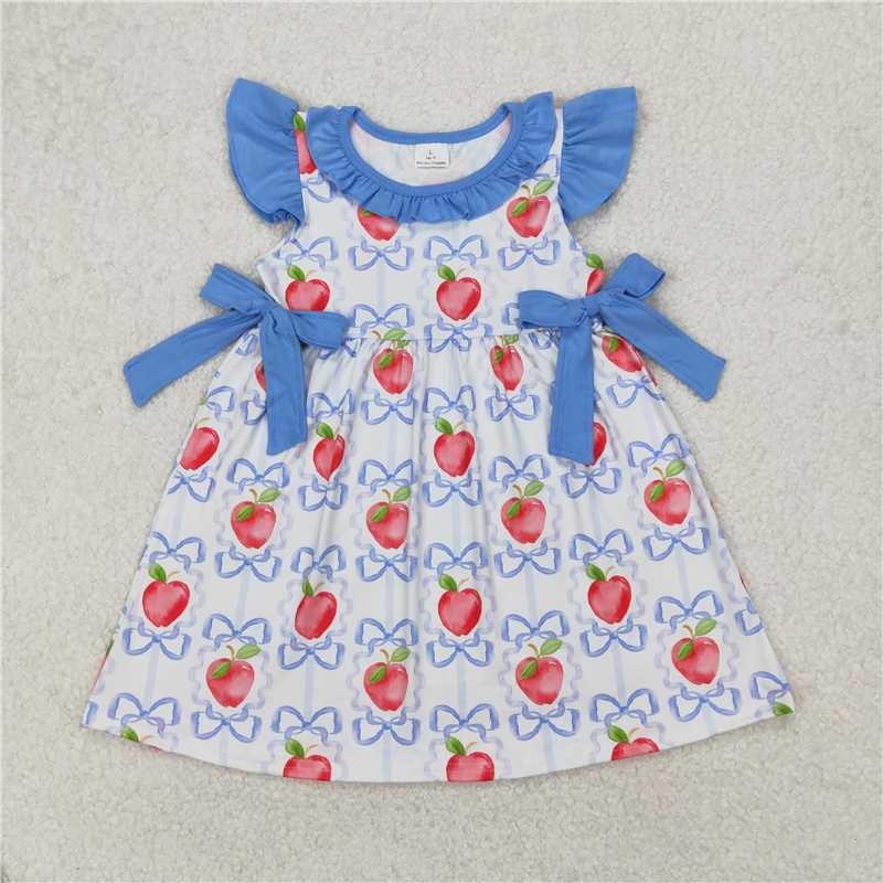 RTS NO MOQ Summer Baby Girls Dresses GSD1966 Apple Bows Back To School Knee Length Dresses