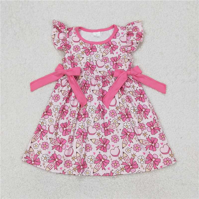 RTS NO MOQ Baby Girls Summer Skirt GSD1820 Pencile Bow Back To School Bows Knee Length Dresses