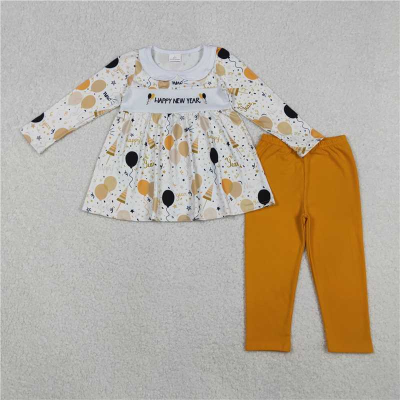 11.27 GLP2901 Embroidery Happy New Baby Girls Year Balloons Tunic Leggings Clothes Sets