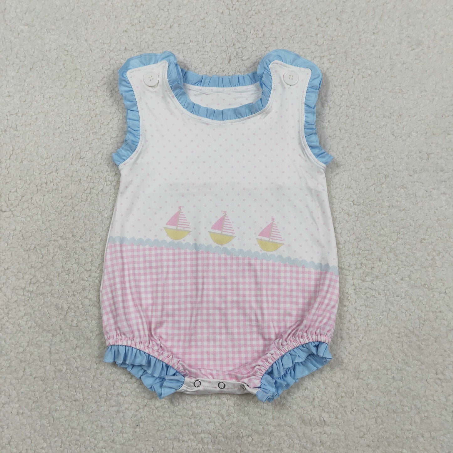 Sibling Baby Boys Girls Infant Sleeveless Boats Plaid Dots Summer Bubble Rompers RTS