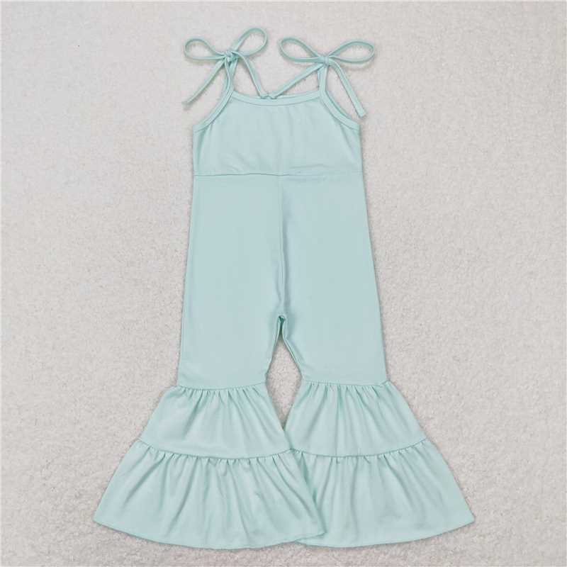 RTS NO MOQ Summer Baby Girls Bodysuit SR0716 Light Green Cotton Straps Bell Pants Jumpsuits
