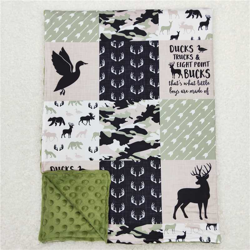 RTS NO MOQ Baby Kids Carpet BL0071 Green Hunting Deer Duck Camo Patchwork Blankets
