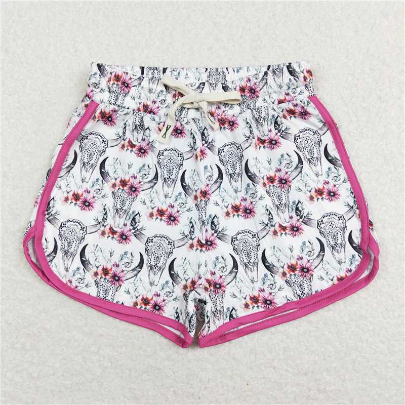 7.4 RTS NO MOQ Adult Women Summer Pants SS0127 White Cowskull Western Summer Shorts