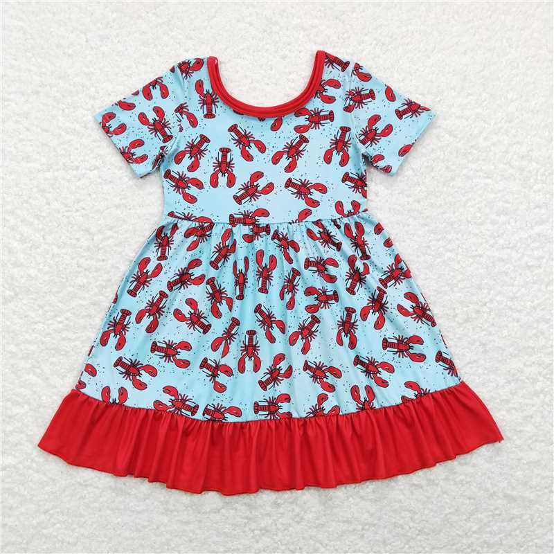 8.1 RTS NO MOQ Summer Baby Girls Dresses GSD0486 Short Sleeve Crayfish Ruffle Dresses