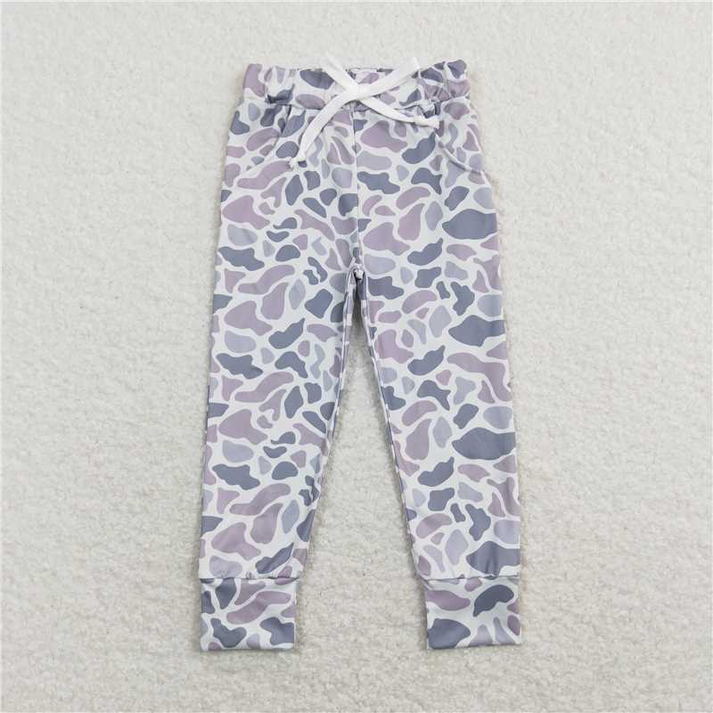 RTS NO MOQ Baby Girls Long Pants P0420 Grey Camo Pockets Bottoms Pants