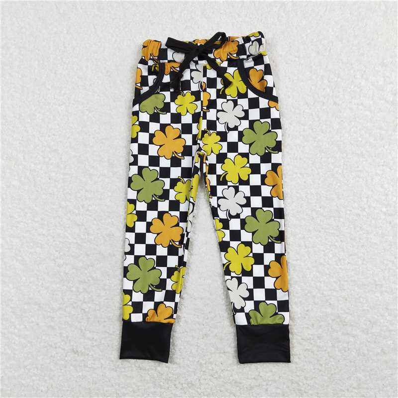 RTS NO MOQ Baby Girls Long Pants P0402 St Patrick Day Quatrefoil Pockets Pants