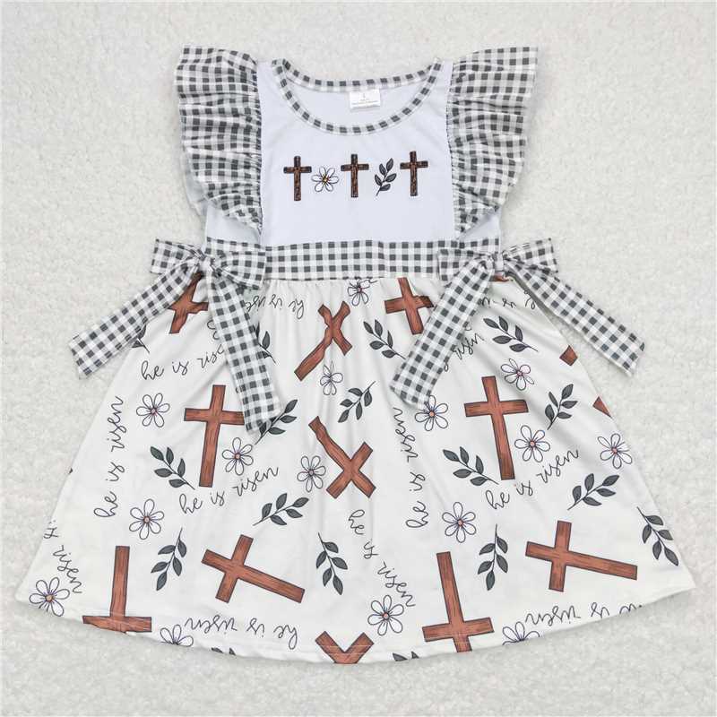 8.1 RTS NO MOQ Summer Baby Girls Dresses GSD0680 Toddler Easter Cross Knee Length Dresses
