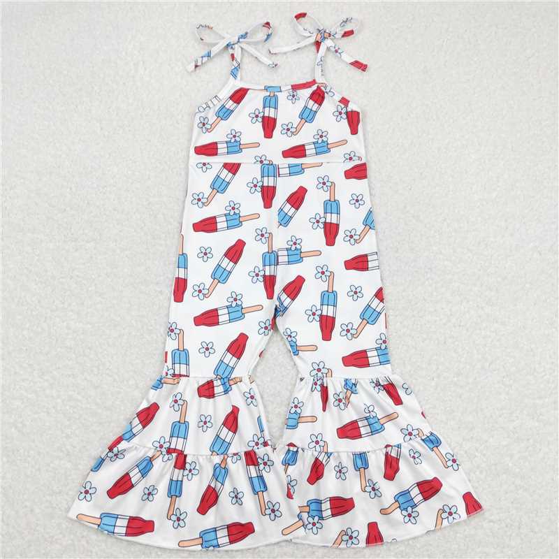 RTS NO MOQ Summer Baby Girls Bodysuit SR0905 4th Of July Popsicle Straps Bell Pants Jumpsuits
