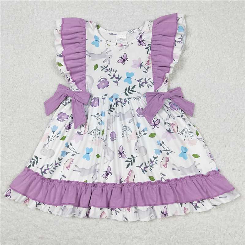 8.1 RTS NO MOQ Summer Baby Girls Dresses GSD0626 Easter Rabbits Bows Ruffle Knee Length Dresses