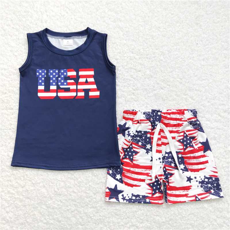 RTS NO MOQ Baby Boys kids Summer Sets BSSO0461 USA Top Flag Red Stripes Shorts 4th Of July Clothes Sets