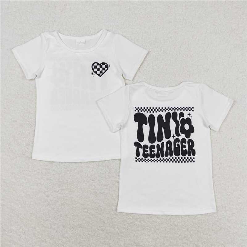 RTS NO MOQ Summer Baby Girls Short Sleeve GT0527 Black Tiny Teenager Tee Shirts Tops