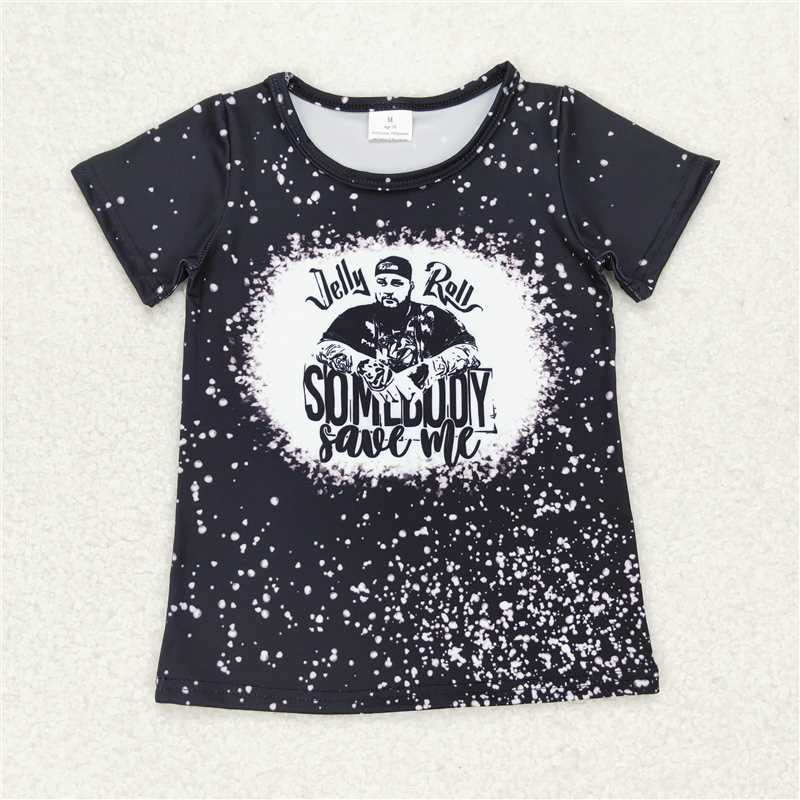 RTS NO MOQ Summer Baby Girls Short Sleeve GT0524 Black Singer Bleached Tee Shirts Tops