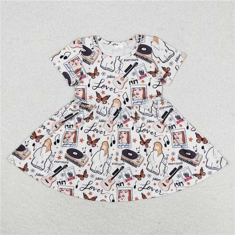 7.30 RTS NO MOQ Summer Baby Girls Dresses GSD0980 Singer Butterfly Short Sleeve Knee Length Dresses