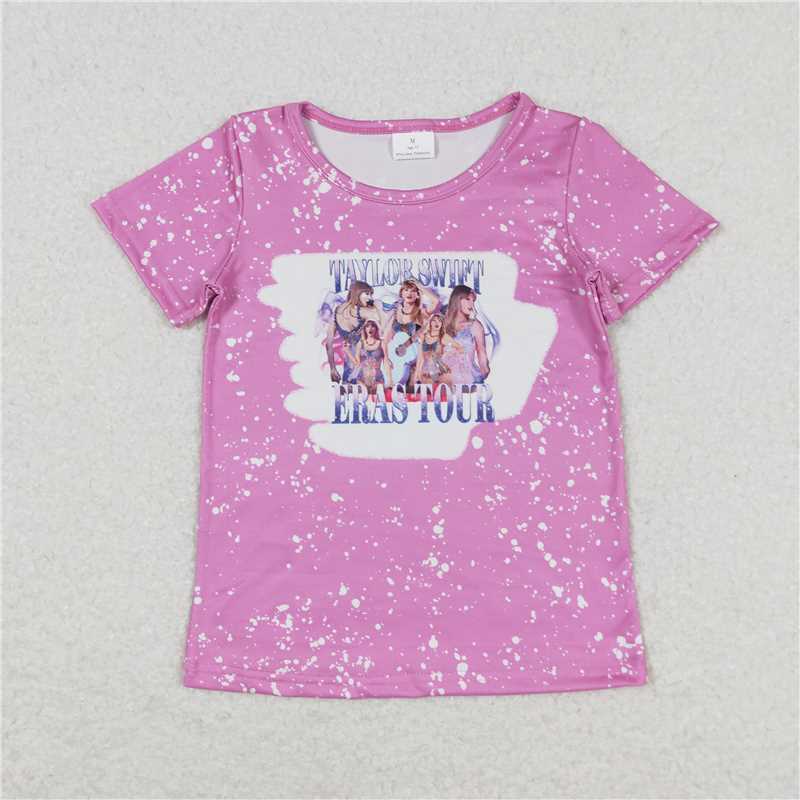 RTS NO MOQ Summer Baby Girls Short Sleeve GT0539 Pink Bleached Eras Tee Shirts Tops